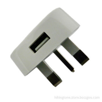 USB travel charger for iPhone, iPad, with output of 5V DC 500mA, 1 and 2A can be selected